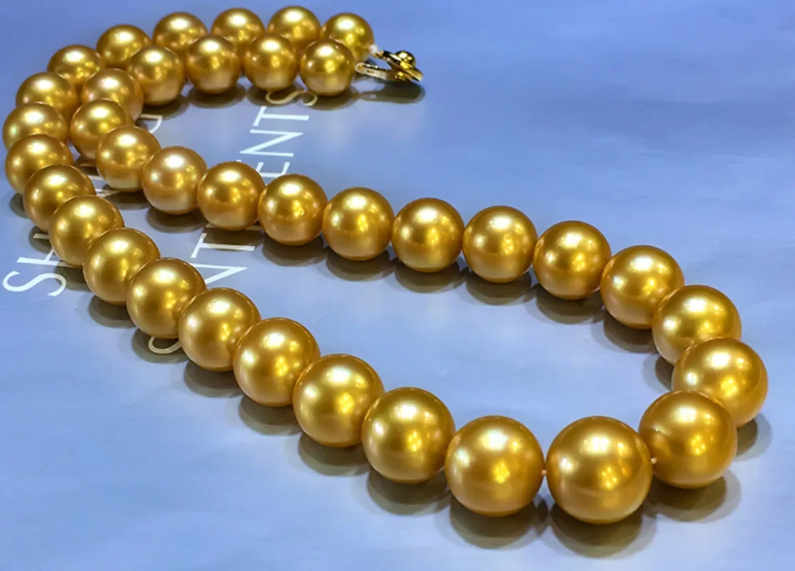 

Huge Natural 17"11-12mm Genuine Gold Golden Round Pearl Pendant Necklace Women Jewelry Wedding Party Gift 925 Sterling Silver