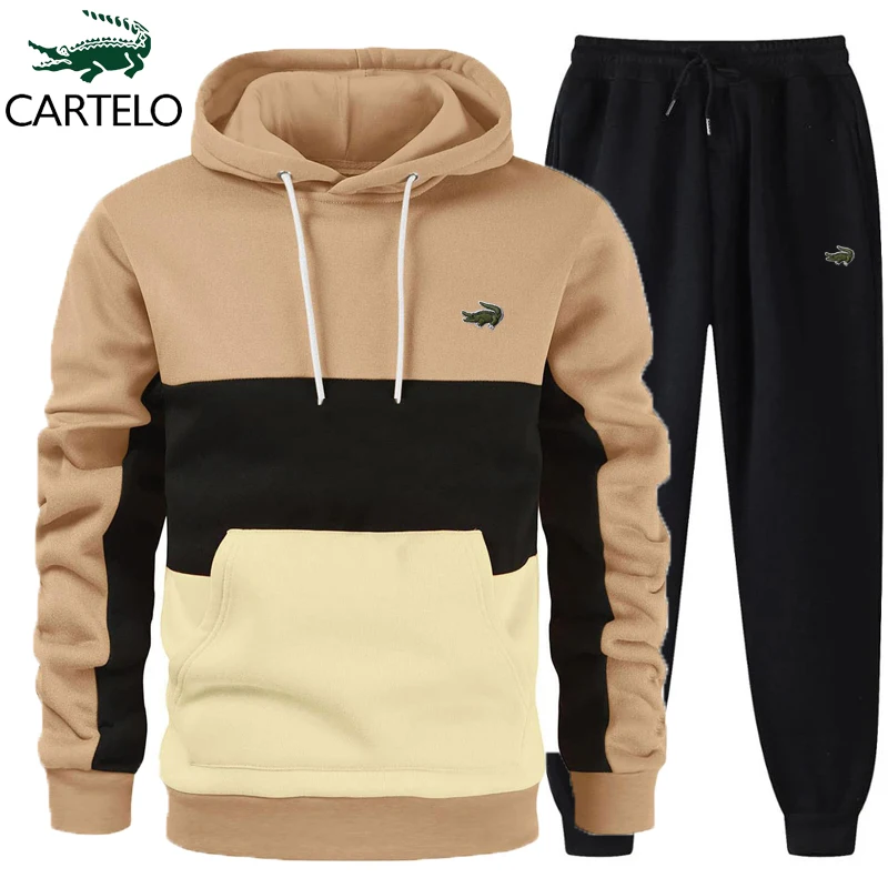 

CARTELO Men's Suit Tracksuit Splicing Embroidery Loose Oversized Pullover Hooded Sweatpants Two-Piece Set Leisure Fashion Set