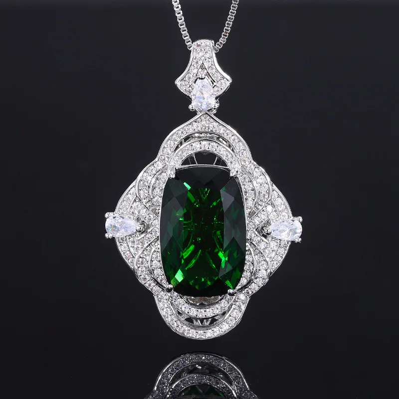 

Luxurious 12*18mm Emerald Gemstone Pendant Necklace Sparkling Evening Dress Fashion Brazil Jewelry for Women Best Friend Gift