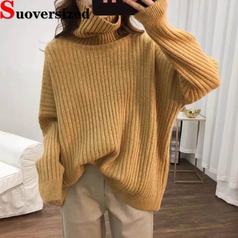 

Fall Winter Turtleneck Sweater Loose Fashion Knitwear Jerseys Warm Thick Long Sleeve Tops Korean Women's Pullover New 2023