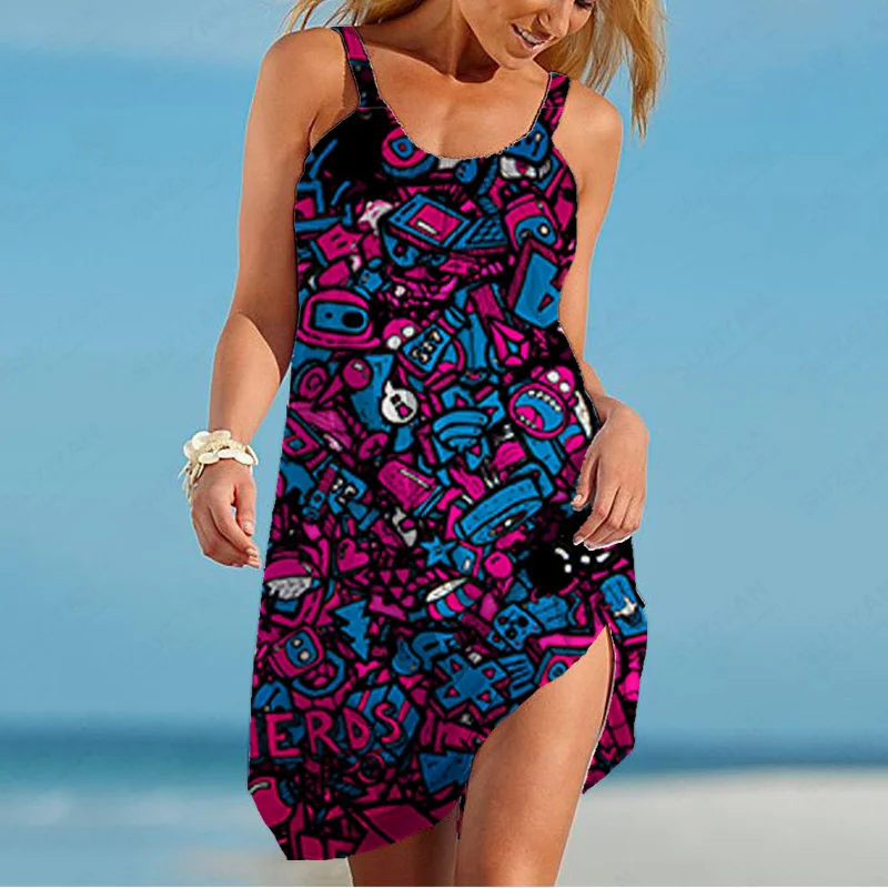 

Summer Fashion Leisure Ladies Suspender Dress New Street Women's Hawaii Women's Sexy Dress 3D Harajuku Printed Mini Dress