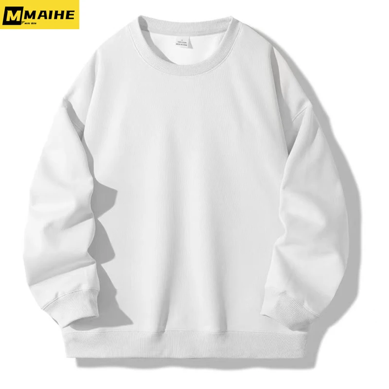 

New Men's Round Neck Pullover Solid Color Simple Casual Versatile Top Sportswear Winter Sports Loose Long Sleeved Top