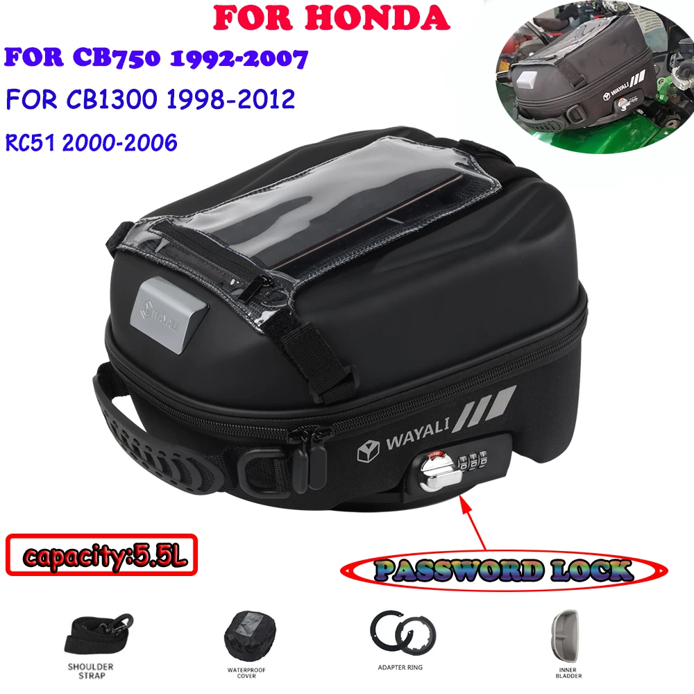 For Honda CB750 CB1300 CB 750 1300 F RC51 RVT1000R RVT 1000 R  Motorcycle Waterproof Tank Bag PASSWORD LOCK Backpack Portable for honda cb 400 500 750 1300 cb400 cb500 cb750 cb1300 cb500f motorcycle cnc 7 822mm handlebar grips handle bar cap end plugs