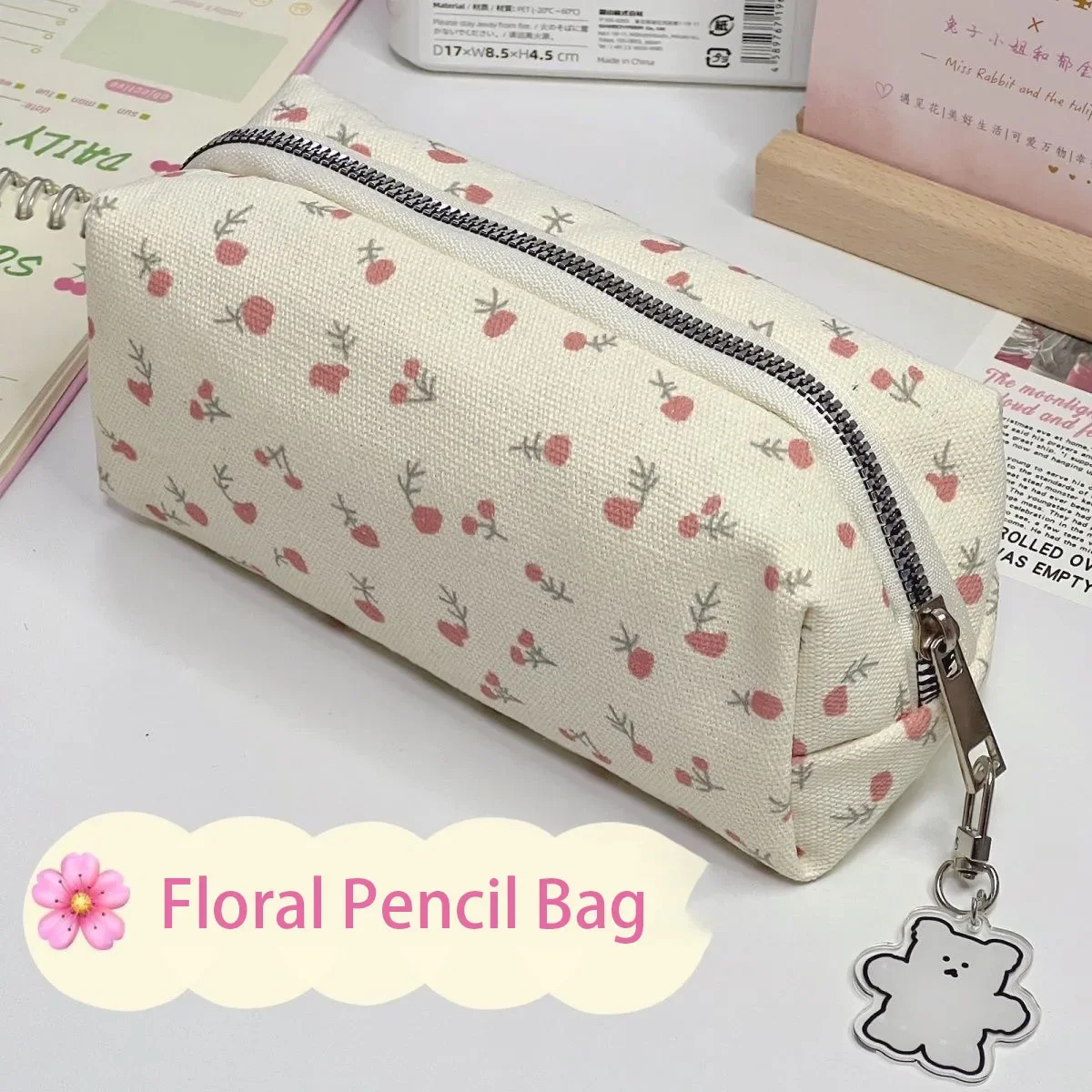 Large Capacity Pencil Case Small Fresh Floral Pen Bag Multifunctional Stationery Storage Bag Student School Organizer Supplies