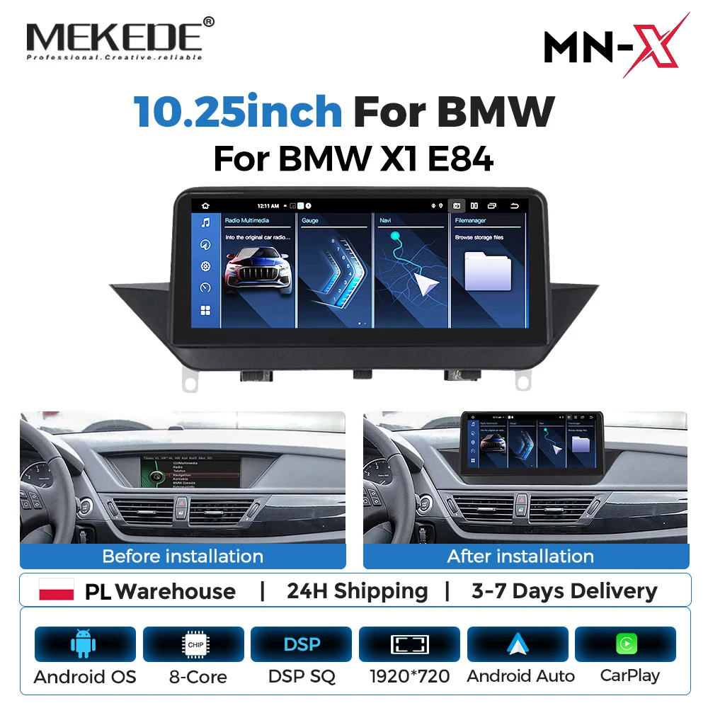 MEKEDE Reproductor Multimedia para Auto con Android 15 de 8 Núcleos, CarPlay Inalámbrico para BMW X1 E84 2009-2015, 4G LTE, WIFI, BT, DSP, Android Auto, GPS, Navegación, Autoradio, Compatible con SWC, Idrive, Cámara de Retroceso, Stock Local en la UE 1