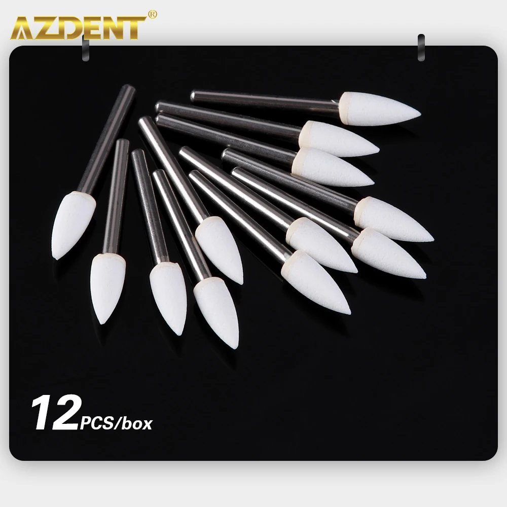 

12pcs/Pack AZDENT Dental Polisher White Stone Flame Cone Round Shape Polishing Tool Metal Resin Porcelain Dentistry Instrument