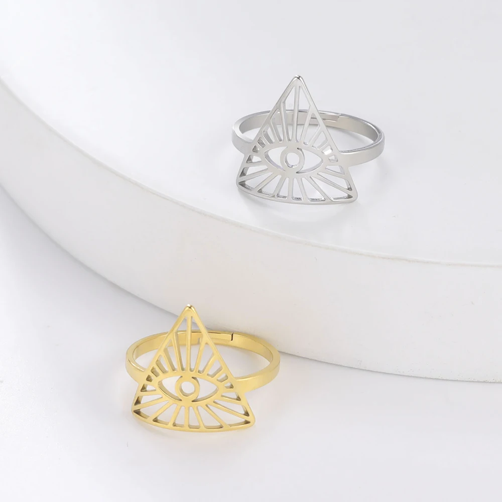 Dawapara alle sehenden Augenring verstellbare Ehering Pyramide Dreieck Auge der Vorsehung Edelstahl Paar Schmuck – Detail 6