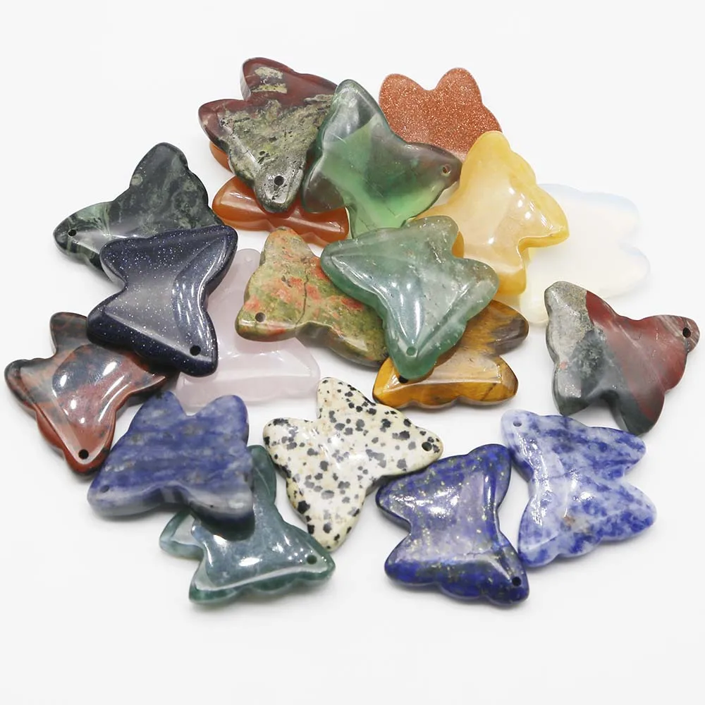 BestSeller Natural Lapis Lazuli Amethyst Multicolor Butterfly Necklace Pendant Quality Charms DIY Jewelry Aaccessories Gift 6Pcs