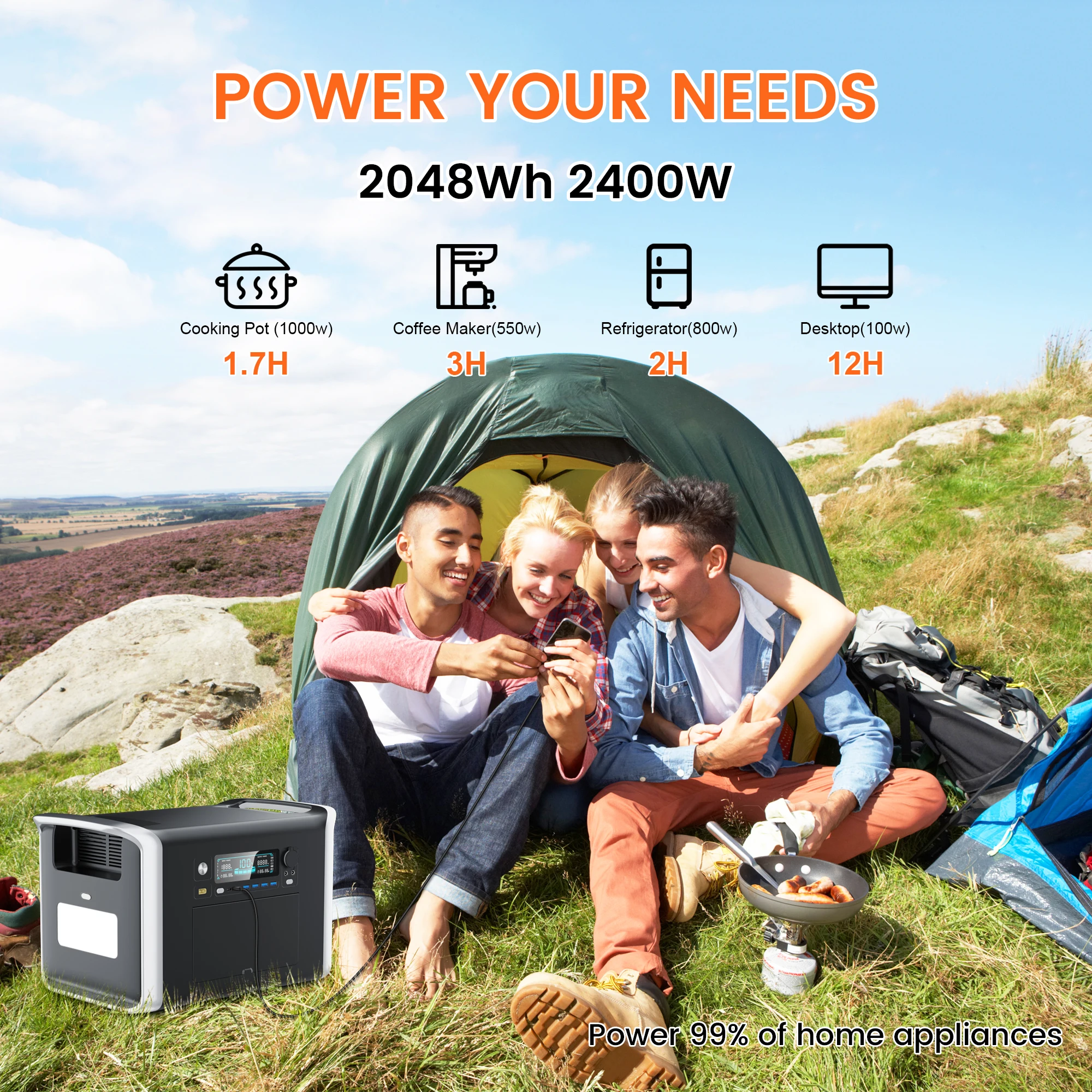 2400W 2600W Portable Power Station 2048Wh Lifepo4 Battery Solar Generator Fast Charging UPS Energy Storage Supply for Camping 3
