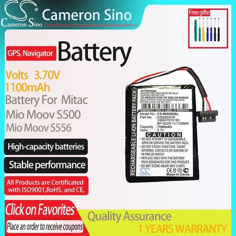Cameronsino Battery For Mitac Mio Moov S500 Mio Moov S556 Fits 0392800Dr 338937010180,Gps Navigator Battery.