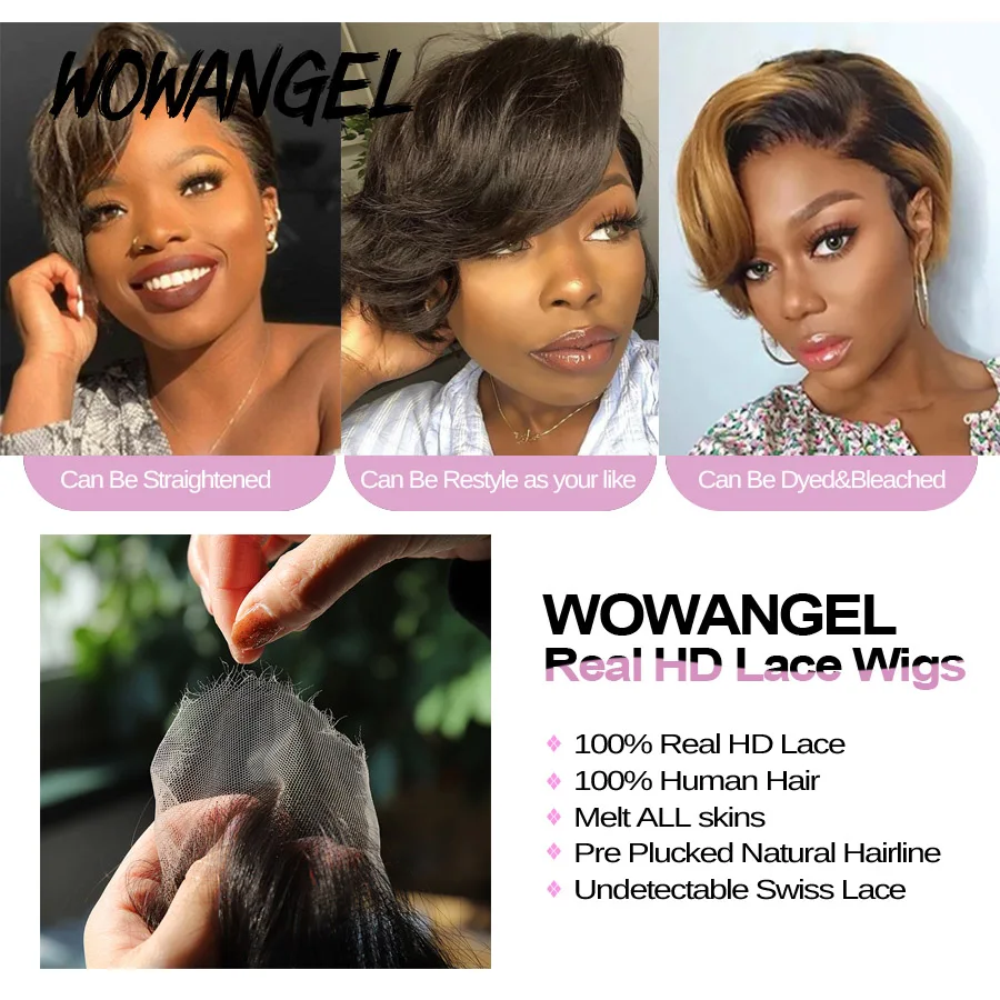 Human Hair Brazilian Hair Straight Short Pixie Cut Wig HD Lace Front Wig Melt Skins Pre Plucked Bob Wigs 13x4 Lace Front human hair wig lace front wig human hair wigs front lace wig
