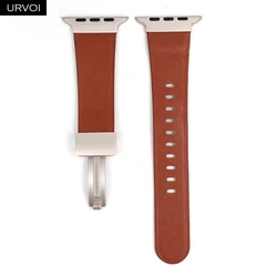 URVOI Starlight Rose Gold Leather Watch Strap with D - Pin Metal Buckle - 44 45 49mm 46mm - S10 (Red Brown STA)