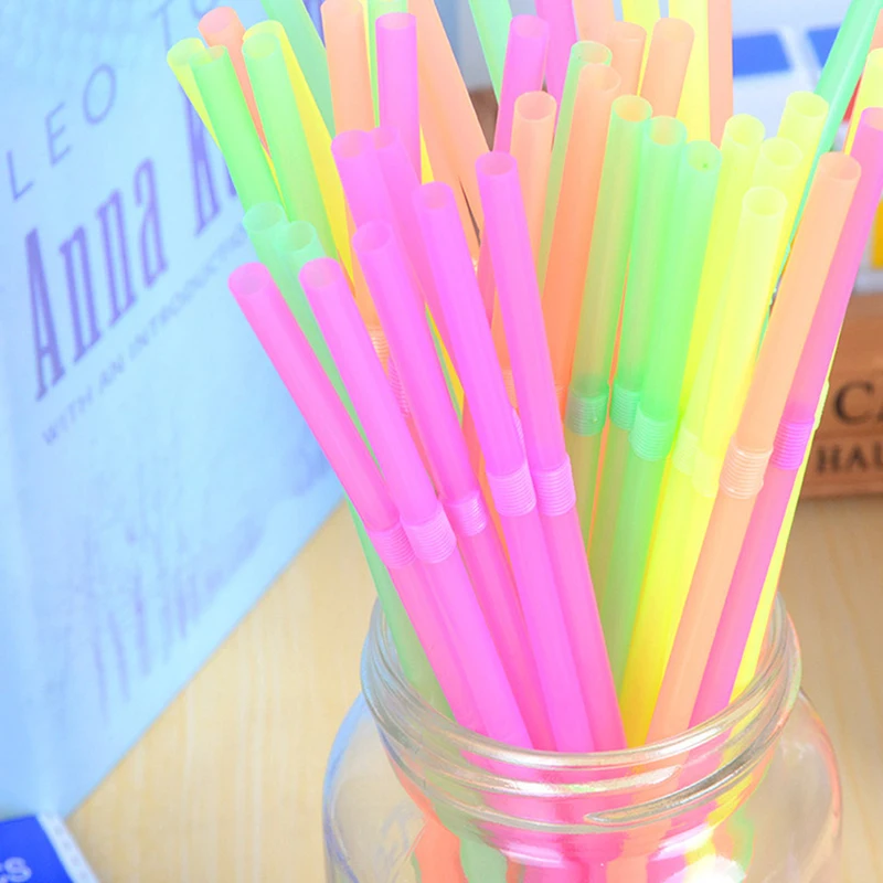 100Pcs 21cm Mixed Colors Plastic Bendable Drinking Straws Disposable Beverage Straws Wedding Decor Party Supplies