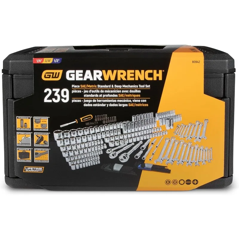 GEARWRENCH 80966 243 Pc. 6 Pt. Mechanics Hand Tool Set in 3 Drawer Storage Box USA