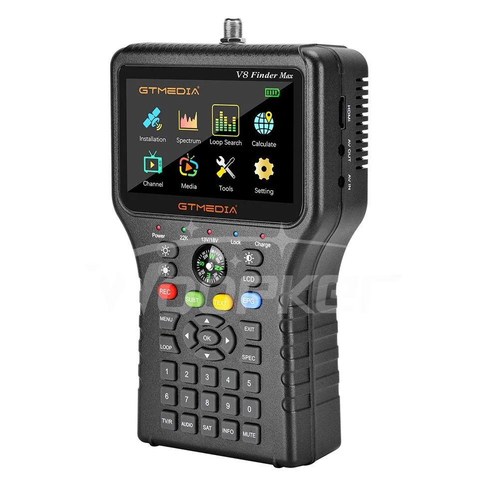V8 Finder Max Satellite Signal Finder 4.3-inch LCD DVB-S/S2/S2x H.265 ACM satellite network 8-Bit locator Gtmedia TV tuners