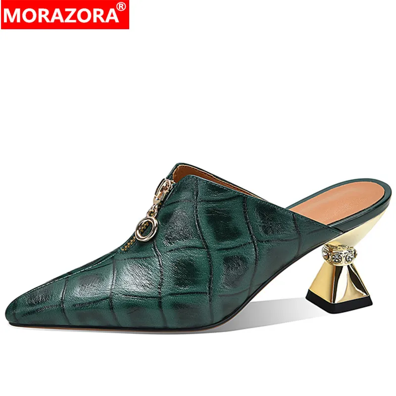 

MORAZORA 2024 New Unique Genuine Leather Sandals Women Thin High Heels Shoes Slip On Summer Ladies Dress Shoes