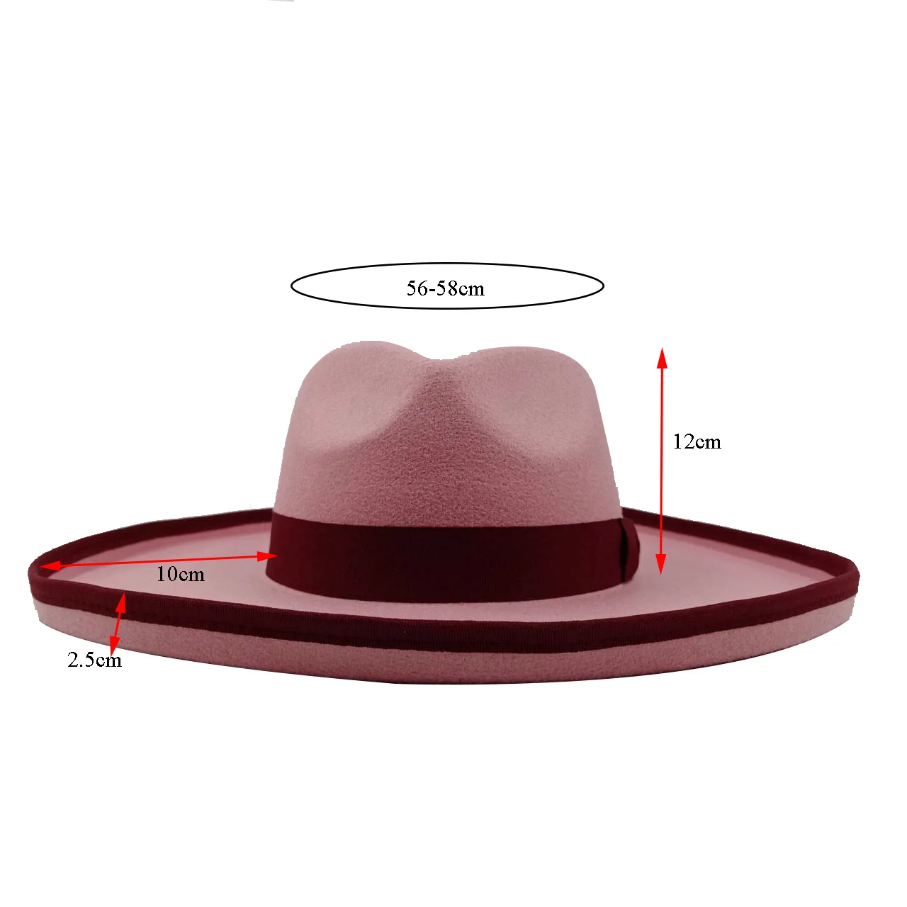 10cm Liebes hut Fedora neue Rose rot Großhandel Fedora erhöhte Krempe monochrom neue Jazz Hut Winter breite Krempe Hut Sombrero Mujer – Detail 2