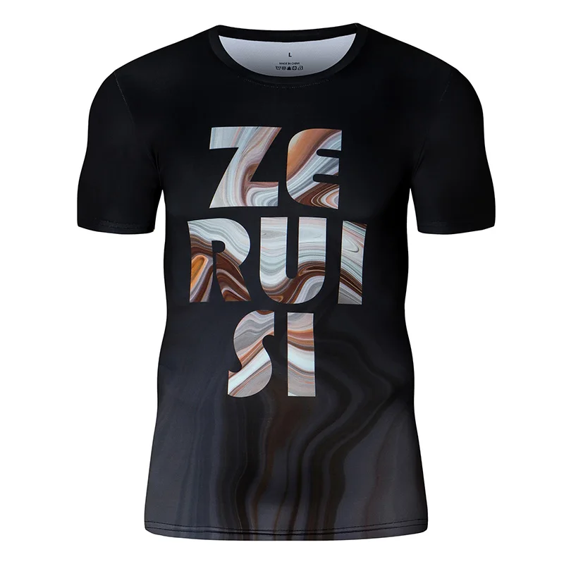 Atmungsaktives schwarzes Kompressions-T-Shirt mit Aufdruck und hochwertigem Stoff für das Laufen von Badminton