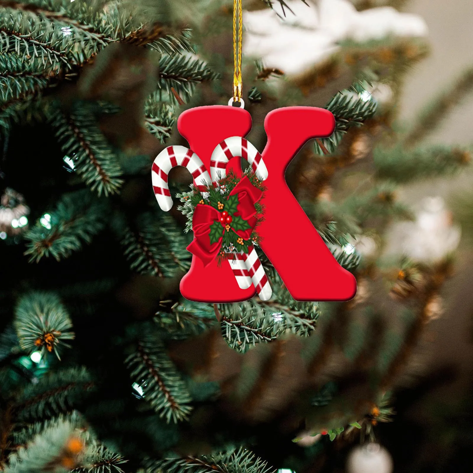 Letras navideñas de dibujos animados de AZ, colgantes acrílicos para árbol de Navidad, decoración navideña, alfabeto, decoración para árbol de Navidad