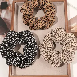 Elegant Vintage Leopard Print Fabric Hair Scrunchies - Set of 3 Stylish Hair Accessories (3Pcs - Mixed)