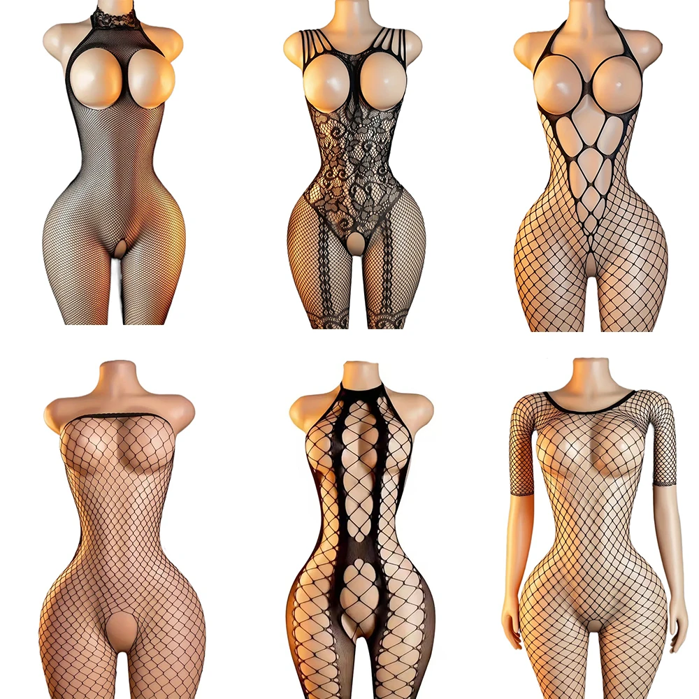 Plus Size High Waist Open Crotch Fishnet Bodystocking – Sexy Mesh Lingerie Tights 2 Plus Size High Waist Open Crotch Fishnet Bodystocking – Sexy Mesh Lingerie Tights 1