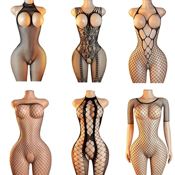 Plus Size High Waist Open Crotch Fishnet Bodystocking – Sexy Mesh Lingerie Tights 1