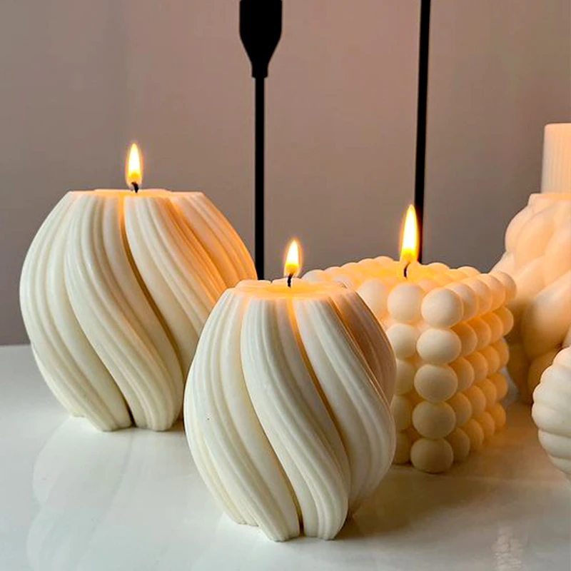 3D Rotating Pillar Candle Silicone Mold Geometric Wave Candle Wax Mould DIY Abstract Art Soap Resin Gypsum Mold Home Craft Decor