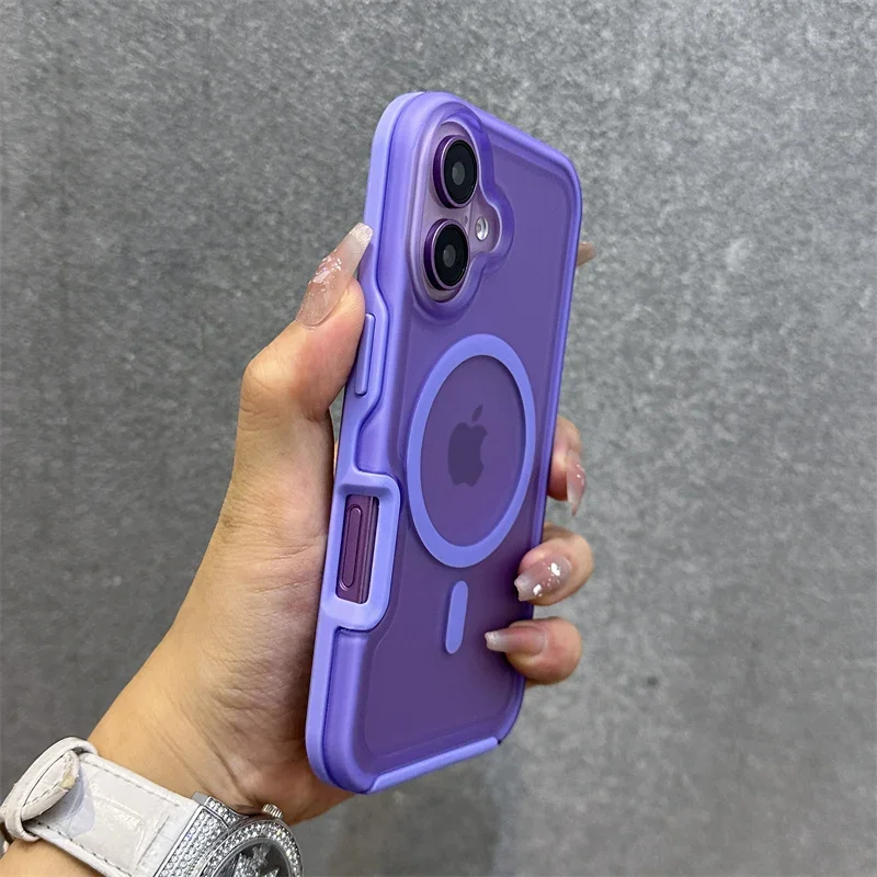 Magnetic Neon Color Matte Translucent Armor Shockproof Case for IPhone 16 13 12 14 15 Pro Max for Magsafe Wireless Charge Cover