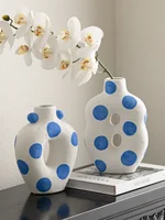 Matte Ceramic Vase Blue Hand Painted Floral Decoration Flower Arrangement Living Room Dining Countertop Vase Ceramic Handicrafts 1