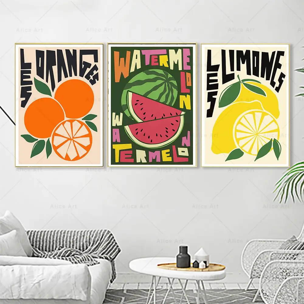 Retro Fruit Quotes Poster Anguria Arancia Limone Wall Art Print Canvas Painting Wall Art Pictures For Living Room Home Decor