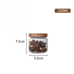 Wood Lid Glass Airtight Kitchen Storage Canister and Dispenser (250ml)