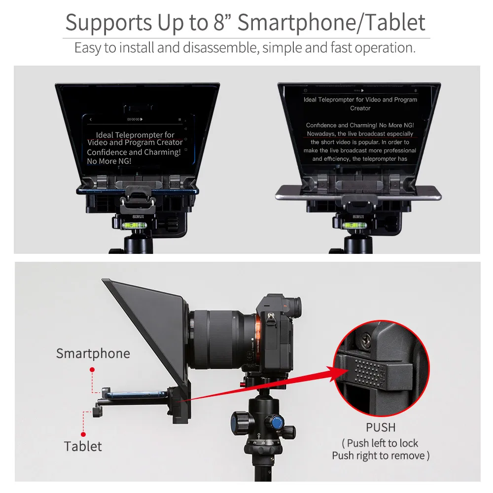 FEELWORLD TP2A 8 inch Mini Teleprompter Portable Supports Under Smartphone Tablet Prompting DSLR Camera Bluetooth Mini Teleprompter