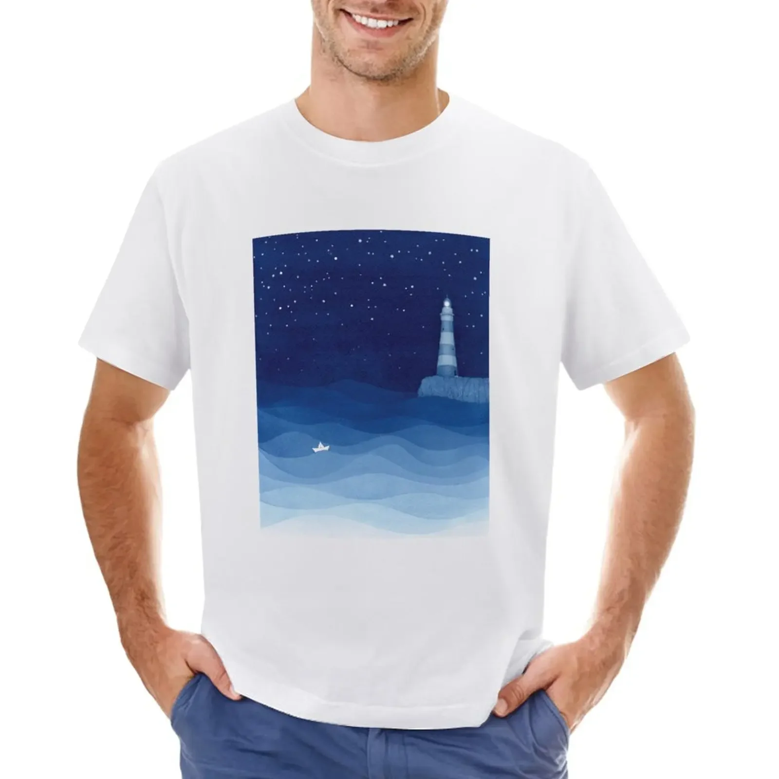 

Lighthouse 2, blue ocean watercolor T-Shirt aesthetic clothes customs funnys oversized t shirts for men