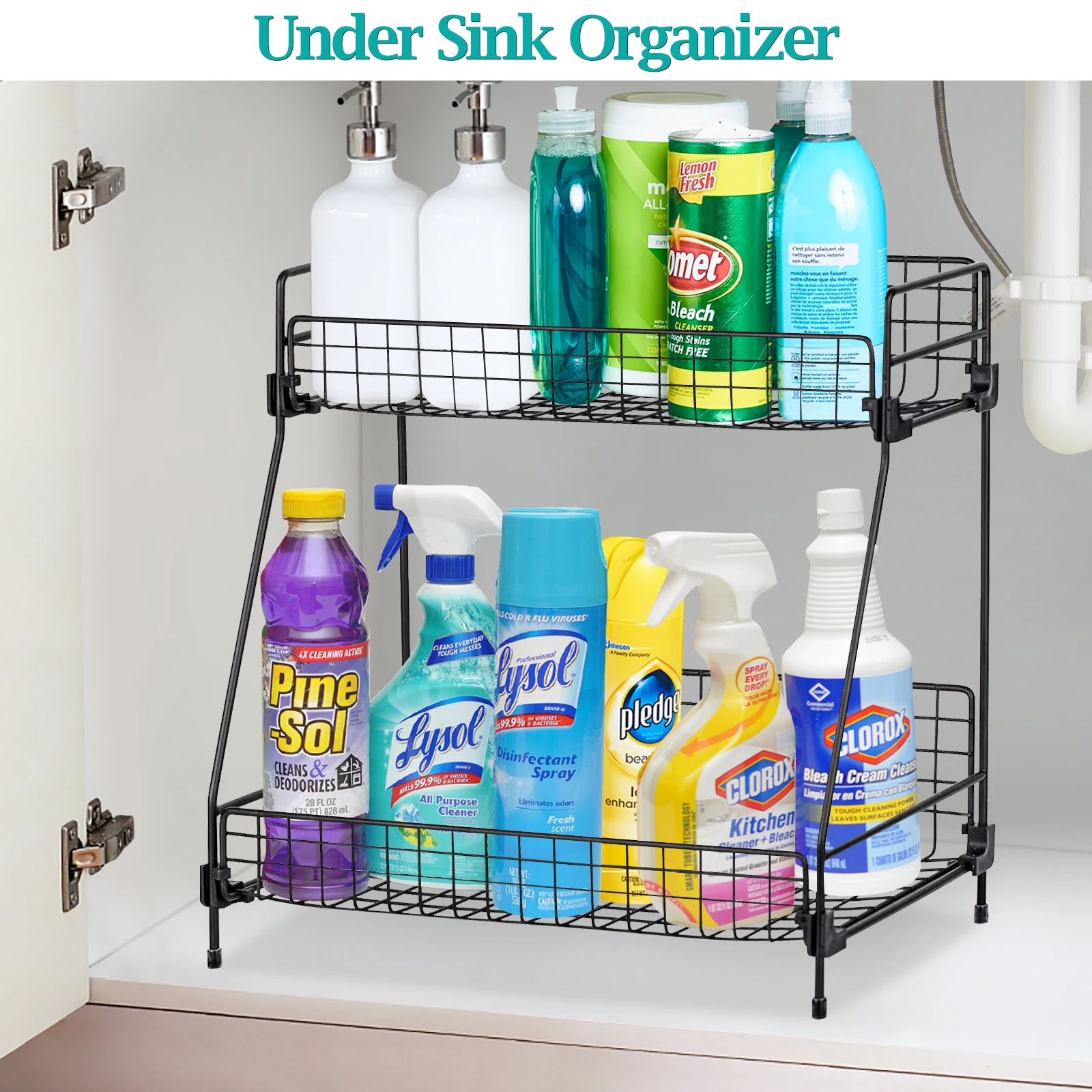 Standing 2 Tiers Spice Herb Jar Rack Holder Storage Organizer Counter Shelf Black: 3 - 5 Days Free Delivery Only UK