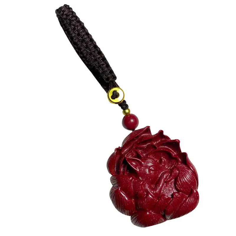 New natural vermilion nine-tailed fox pendant with peach blossom small fox key chain for men and women  reiki  spiritual