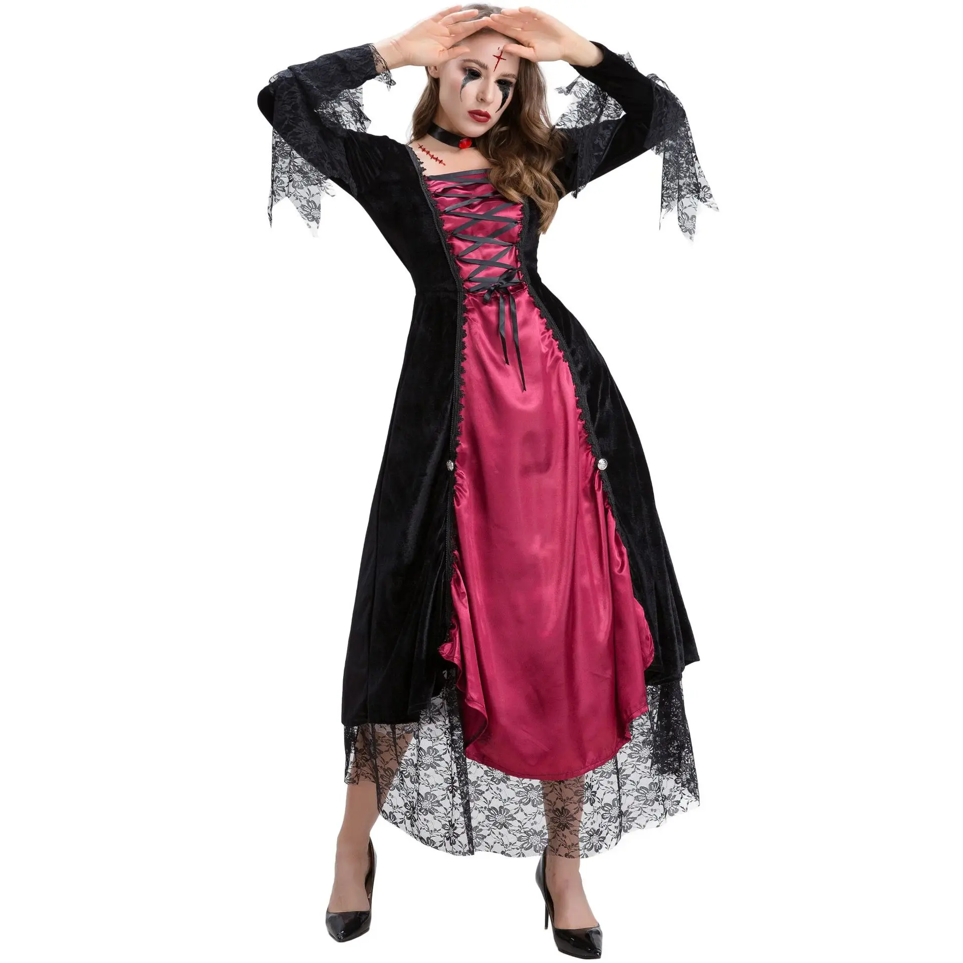 Halloween Cosplay Sexy Nero Rosso Gotico Corte Robe Vampire Game Uniform