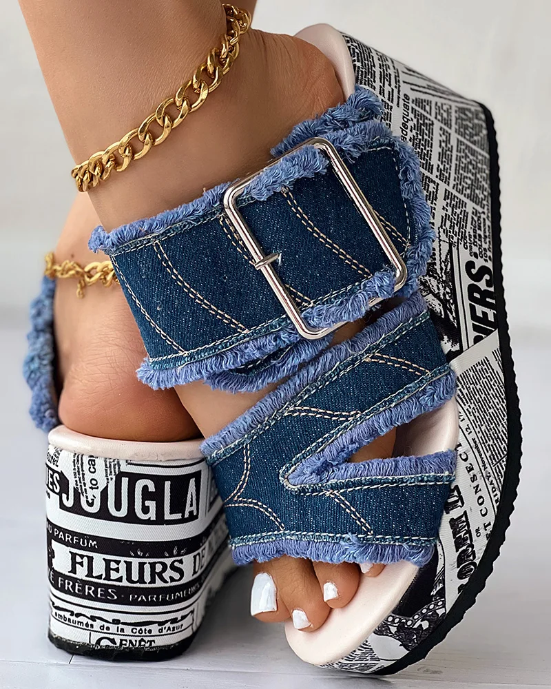 Women Sandals Casual Denim Wedge Slippers
