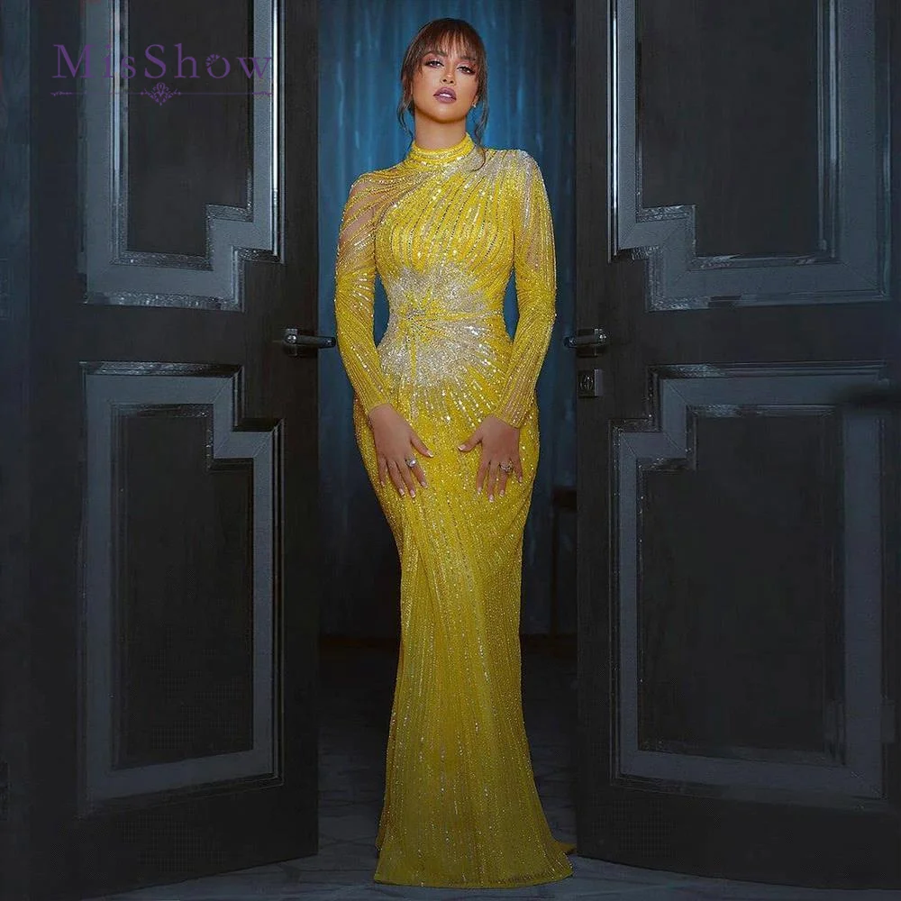 فساتين سهرة إسلامية أنيقة بحورية البحر باللون الأص...