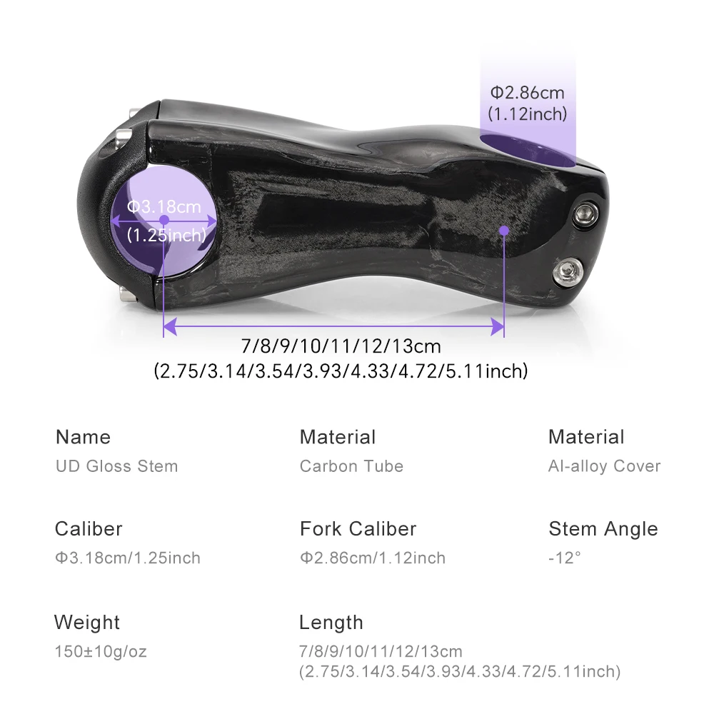 Carbon Stem 12Degree Mountain Bike Stem 31.8mm Bicycle Handlebar Stems 70/80/90/100/110/120/130mm Black Gloss Bicycle Part