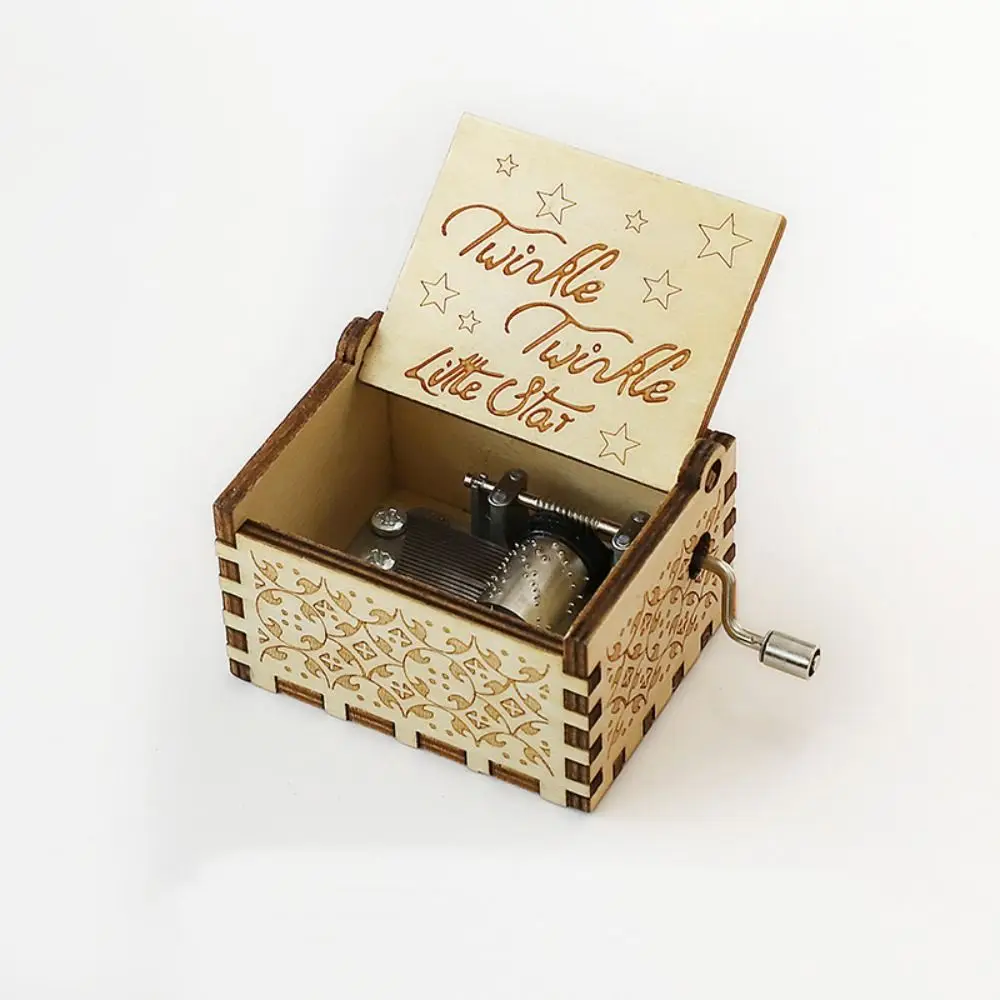 Valentine's Day Hand Crank Wooden Music Box Fashion Classical Carved Musical Box Gift Crafts Home Decoration