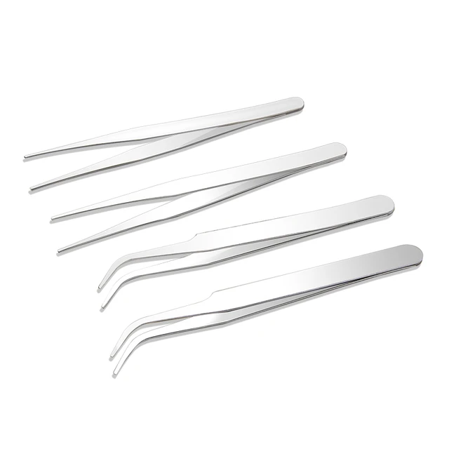 Stainless Steel Tweezer 12.5/14/16/18 cm Tweezers Non-Slip Straight  Tweezers & Angled Tweezers Professional Tweezers