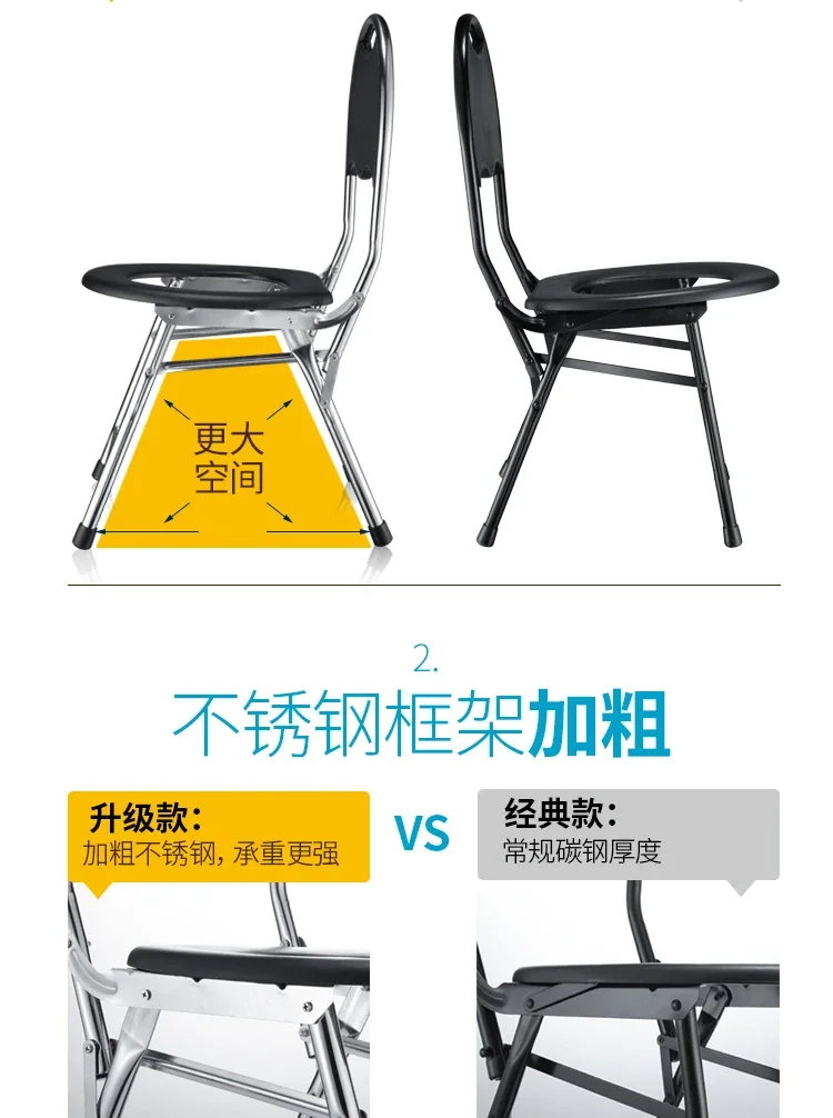 Description Picture 4 of itemPortable Toilet Chair Folding Bathroom Stool Pregnant Woman Elderly Seat Stainless Steel Camping Chair Bathroom Furniture