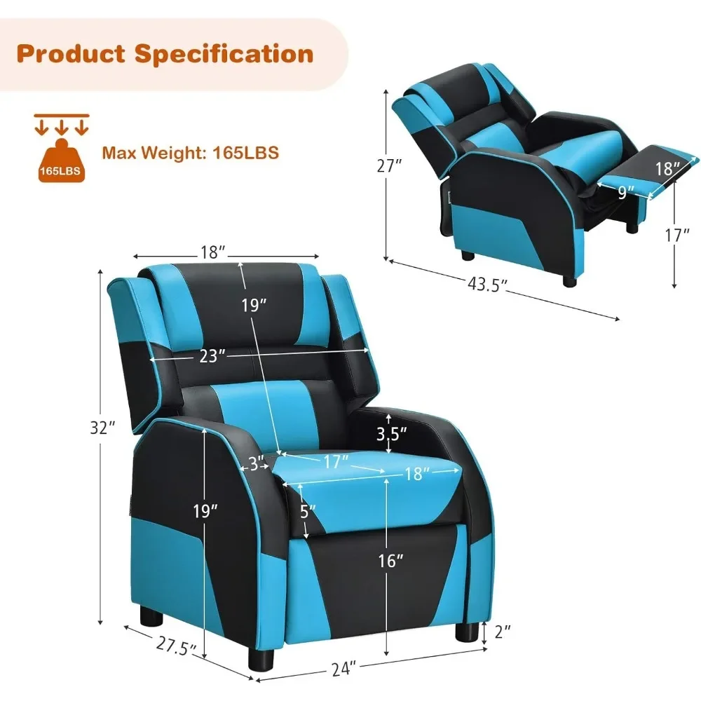 Kids Recliner, Gaming Recliner Chair with Footrest, Headrest & Lumbar Support, Ergonomic Leather Lounge Chair Toddler Furniture 3