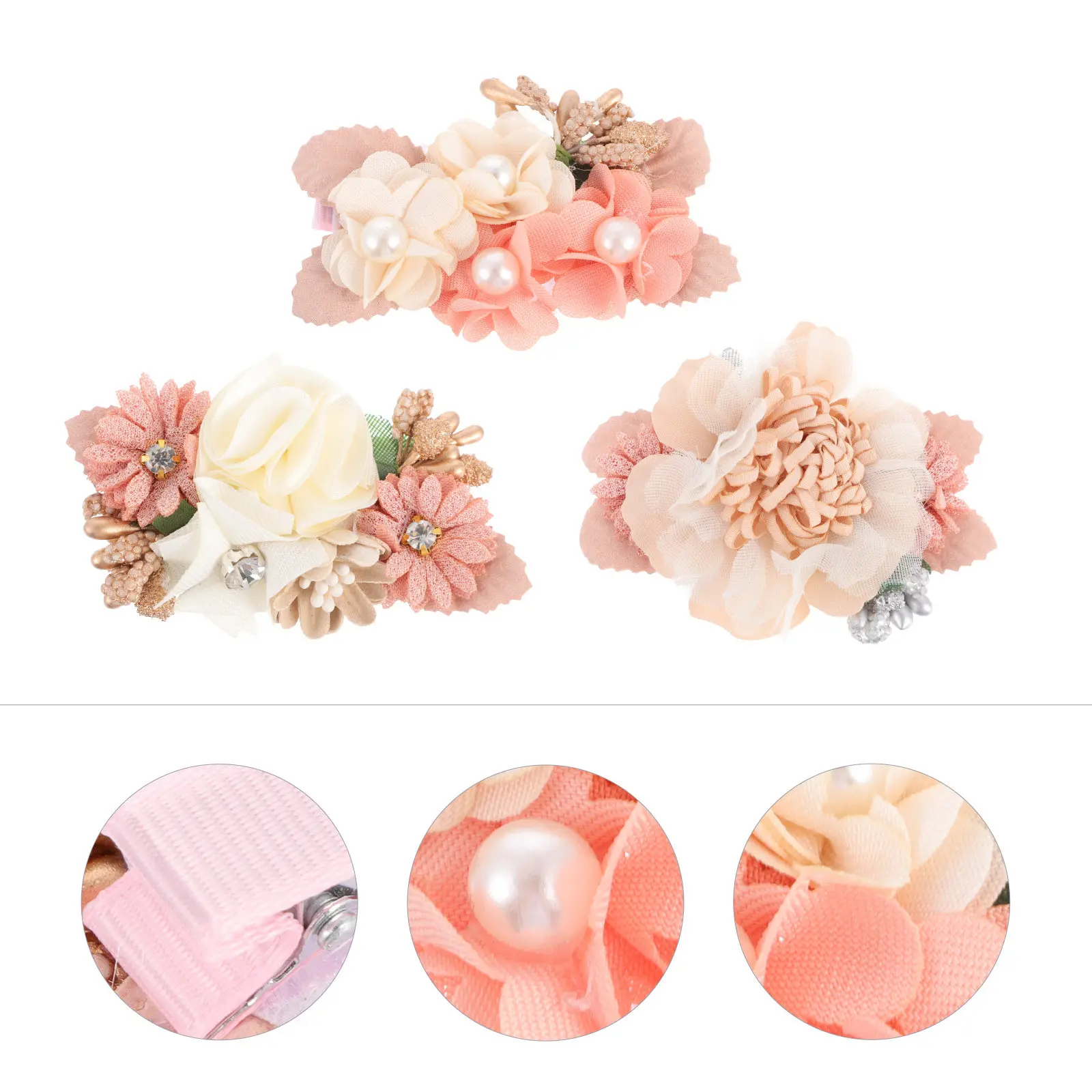 3Pcs 우아한 가짜 꽃 어린이 머리 장식 머리핀 부드러운 패브릭 꽃잎 디자인 ..