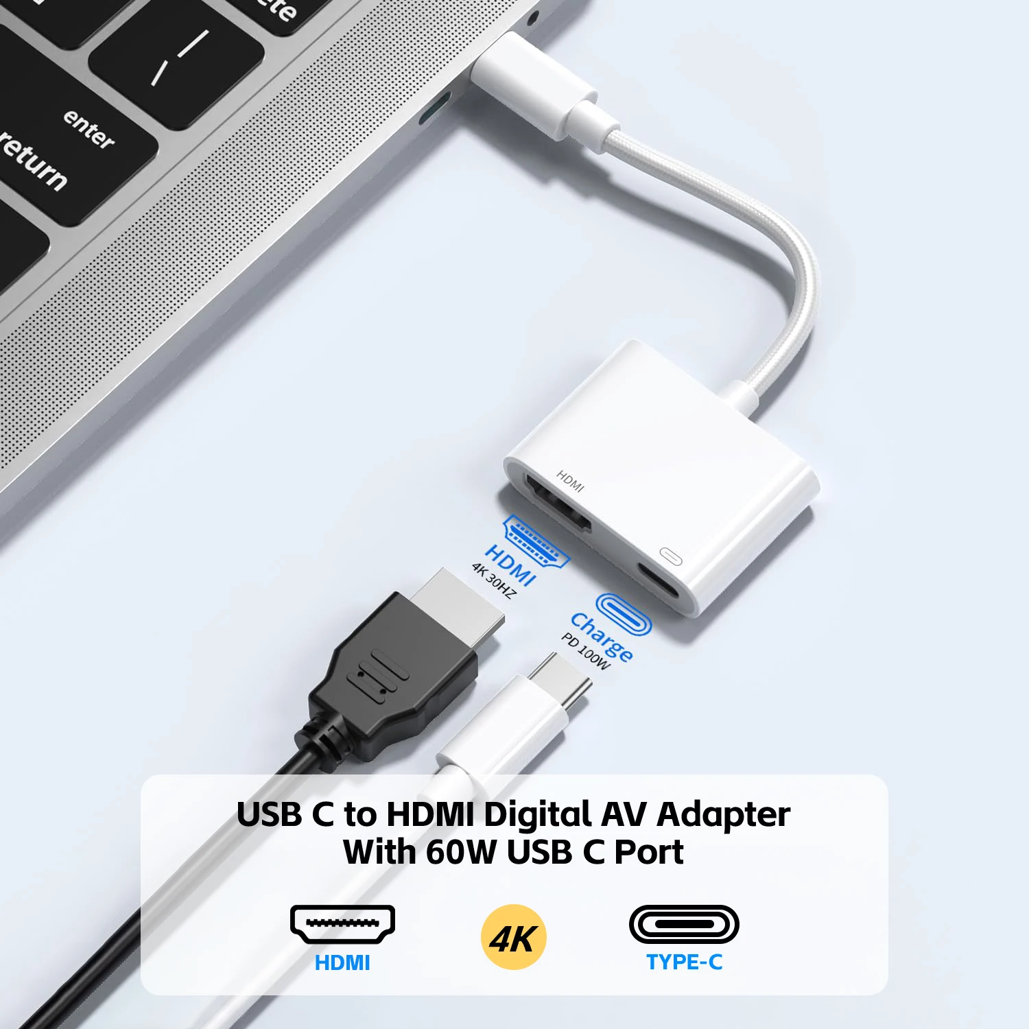 Адаптер USB C-HDMI для iPhone 15, Цифровой AV адаптер Type-C, 4K, коннектор для экрана с синхронизацией для iPhone 15 для проектора HDTV, монитора