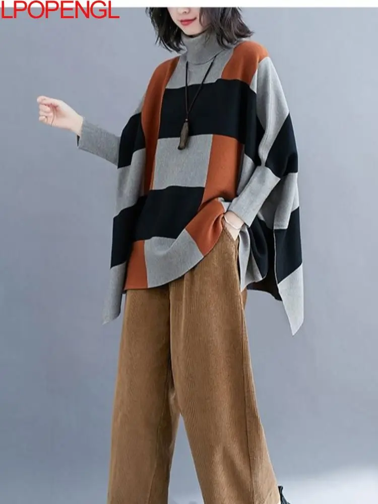

Autumn And Winter Knit Turtleneck Batwing Sleeve Pullover Sweater New Korean Women's Fashion Loose Fitting Vintage Top