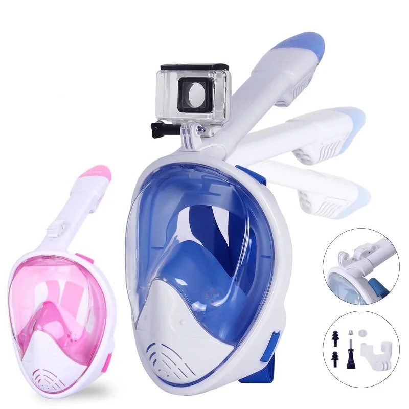 

New Foldable Snorkel Full Face Mask Snorkeling 180Degree Panoramic Safety, Leak-proof and Anti-fog Snorkeling Gear Kids & Adults