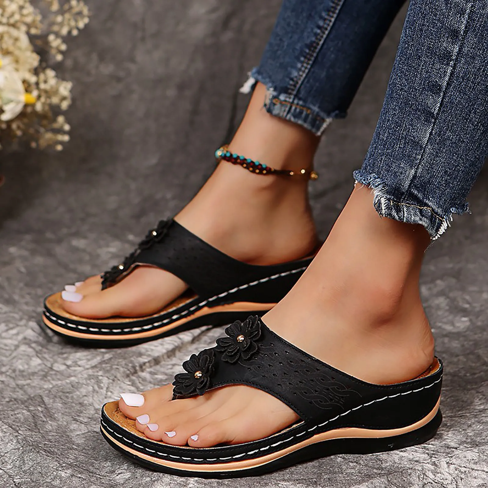 Women Flip Flop Leather Shoes Summer Flip Flops Leather Women Home