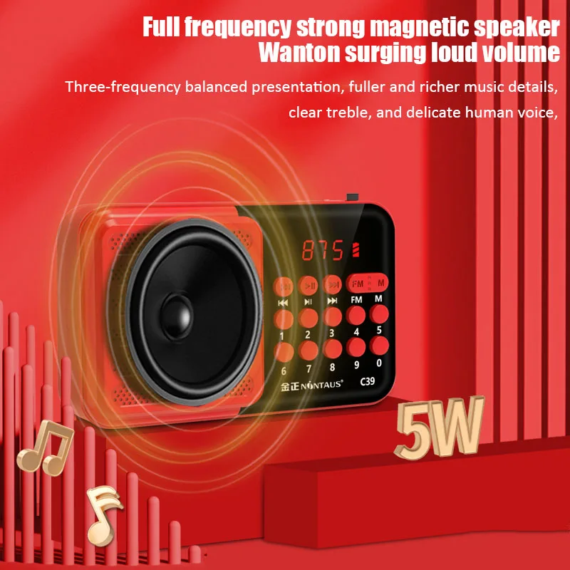 Mini FM Radio Portable Radios Receiver Bluetooth Stereo Speaker MP3 Player with MIC/LCD Display Support TF Card Headphones Play