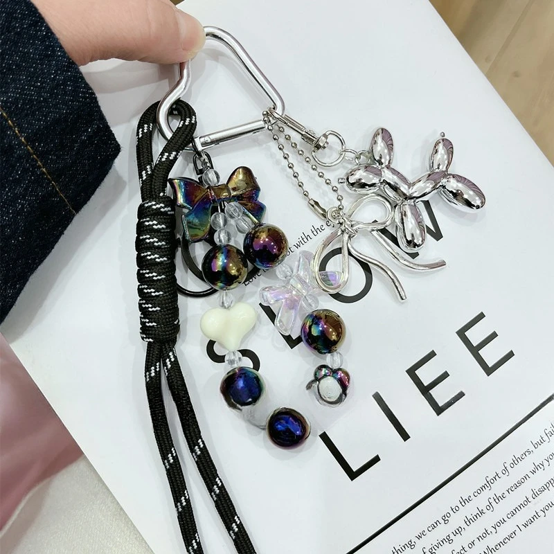 New Braided Rope Bead String Keychain Hand Woven Pearl Chain Balloon Dog Bag Decorative Pendant